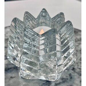 Vintage Nybro Sweden J S Brattstrom Ice Glass Star Candle Holder